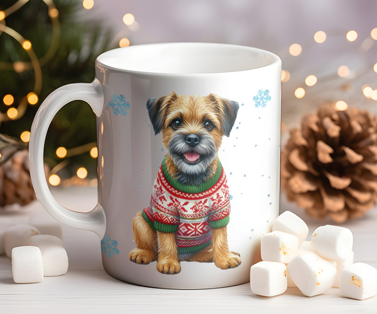 Personalised Border Terrier Dog Christmas Jumper Gift Mug