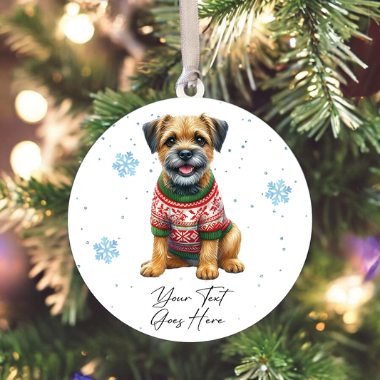 A Personalised Border Terrier Christmas Jumper Dog Hanging Bauble Decoration