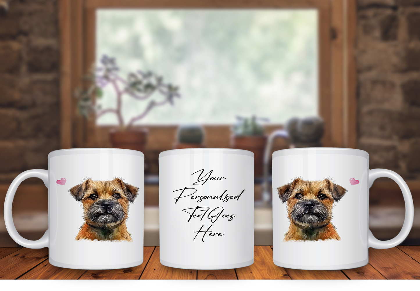 Personalised Dog Gift Mug - Border Terrier with Custom Message and Optional Hearts