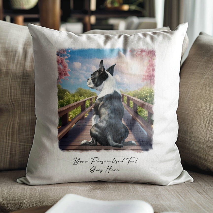 Personalised Dog Boston Terrier on a Bridge Gift Cushion