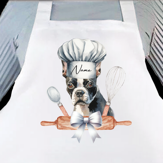 Personalised Pet Chef Dog - Boston Terrier - Keepsake Gift Kitchen Baking Cooking Apron, by Floppsie Moppsie – floppsiemoppsie at floppsiemoppsie.co.uk