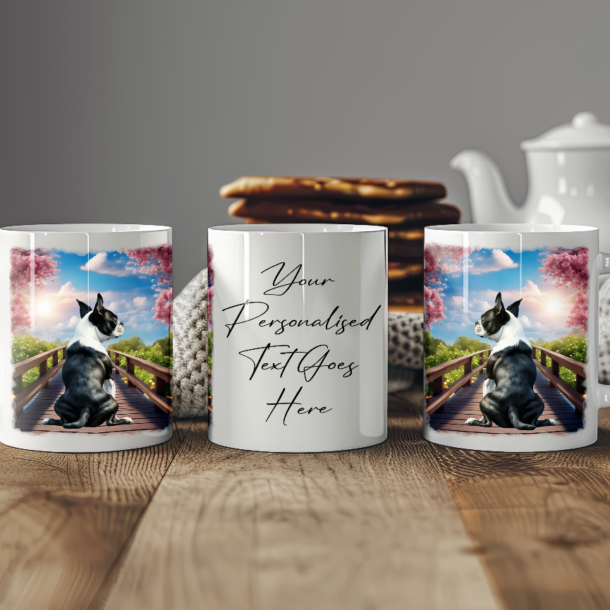 Personalised Bridge Dog Memorial Boston Terrier - Keepsake Gift Mug, by Floppsie Moppsie – floppsiemoppsie at floppsiemoppsie.co.uk