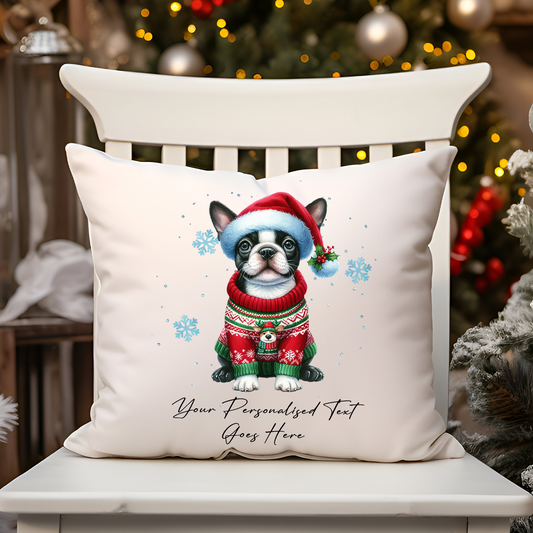 Personalised Boston Terrier Dog Christmas jumper Cushion Cover Gift