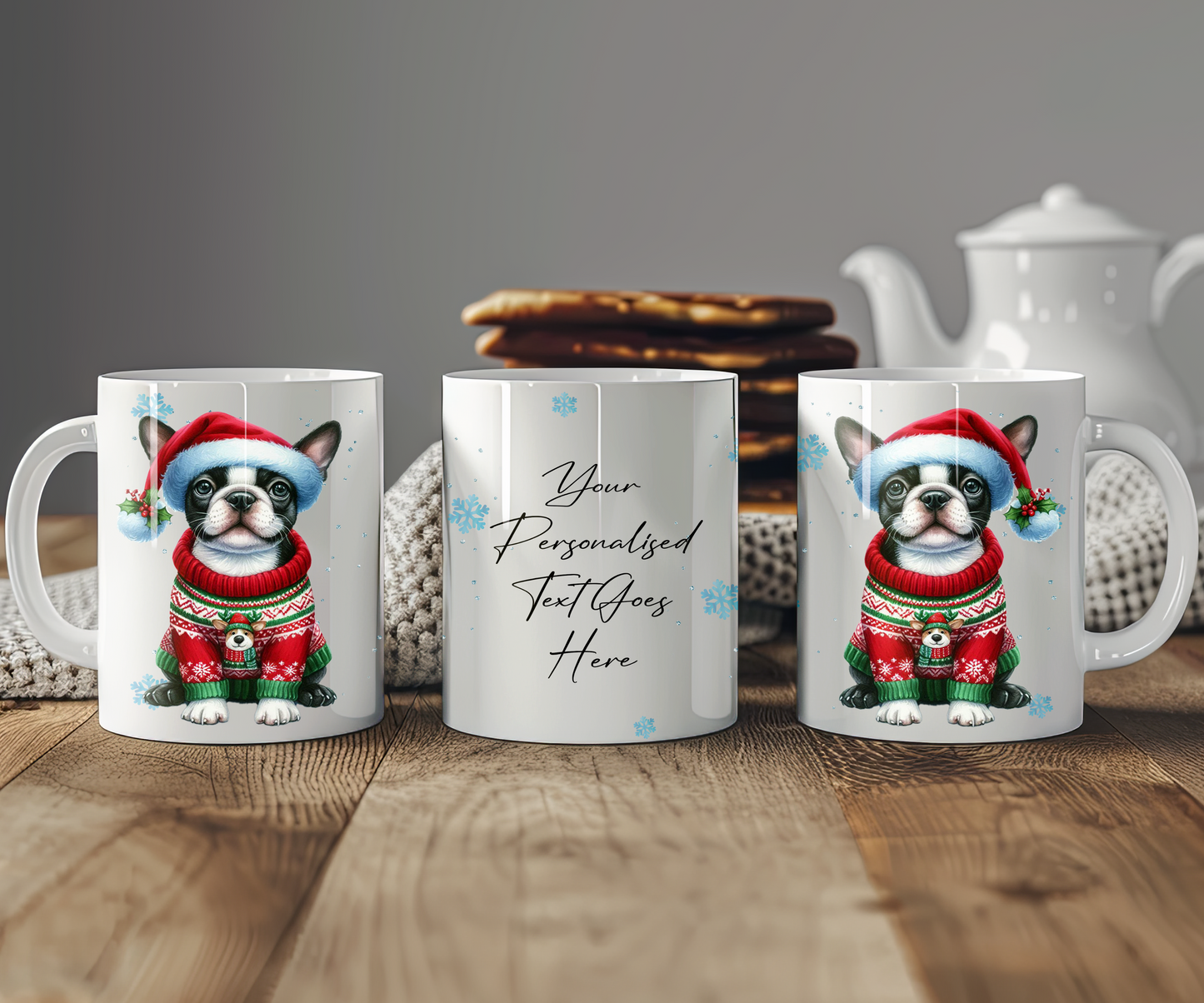 Personalised Boston Terrier Dog Christmas Jumper Gift Mug