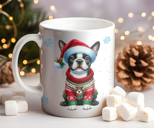 Personalised Boston Terrier Dog Christmas Jumper Gift Mug