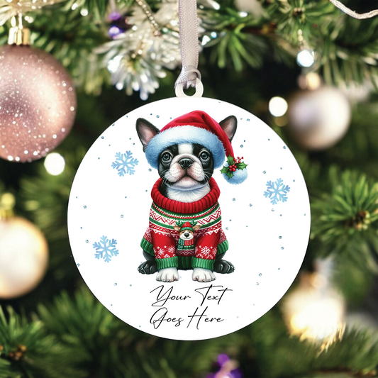 A Personalised Boston Terrier Christmas Jumper Dog Hanging Bauble Decoration