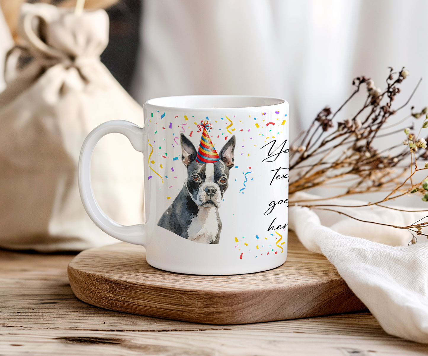 Personalised Dog Gift Mug - Border Terrier with Birthday Congratulations Party Hat