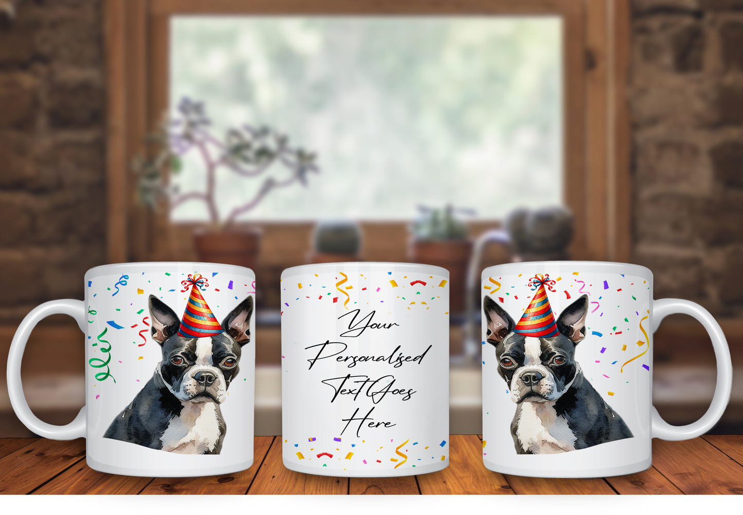 Personalised Dog Gift Mug - Border Terrier with Birthday Congratulations Party Hat