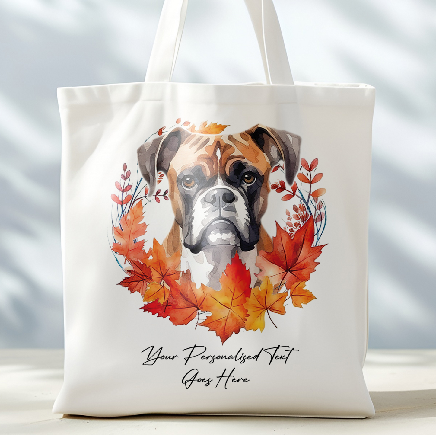 Personalised Dog Autumn Wreath Boxer Tote Bag