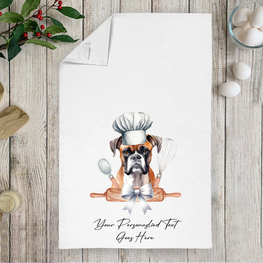 Personalised Dog In Chef Hat Gift Tea Towel - Boxer