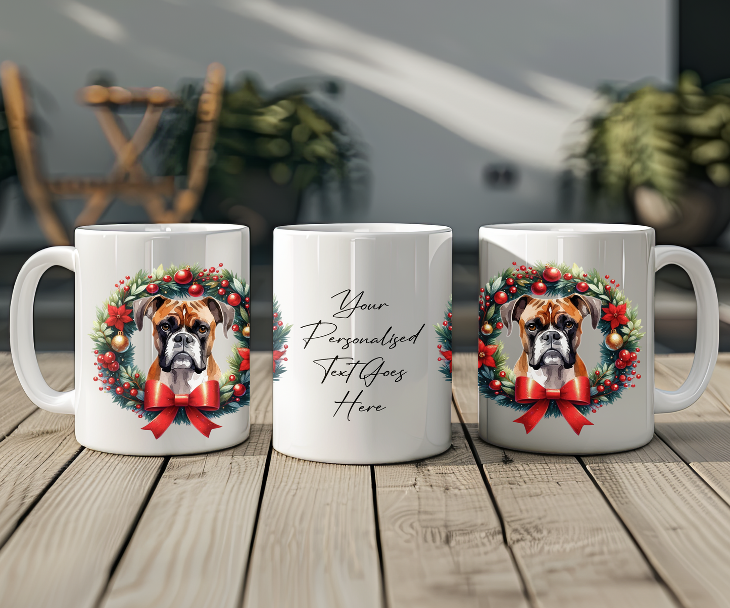 Personalised Boxer Dog Christmas Wreath Gift Mug