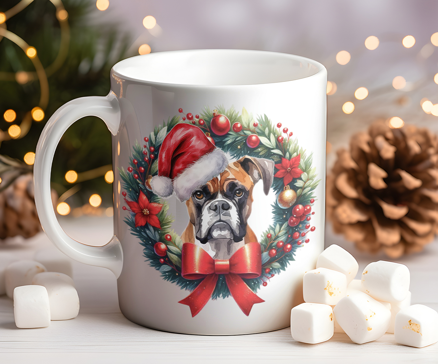 Personalised Boxer Dog Christmas Wreath Gift Mug