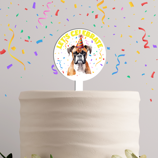 Personalised Dog Party Hat Cake Topper - Boxer