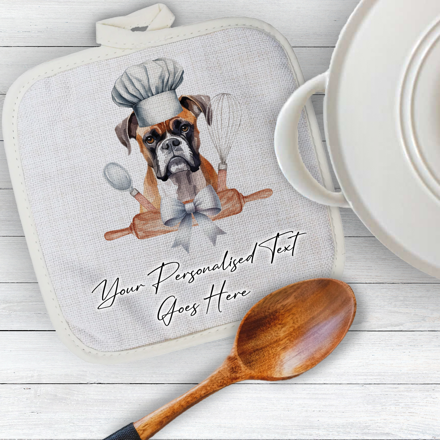 Personalised Dog In Chef Hat Gift Pot Holder / Grab - Boxer