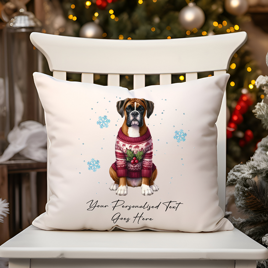 Personalised Boxer Dog Christmas jumper Cushion Cover Gift