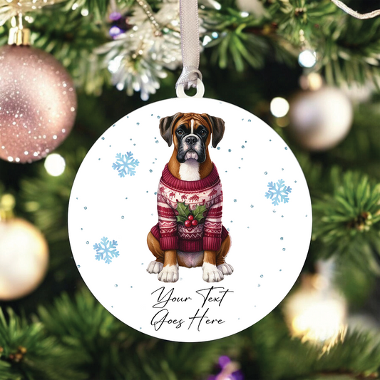 A Personalised Boxer Christmas Jumper Dog Hanging Bauble Decoration