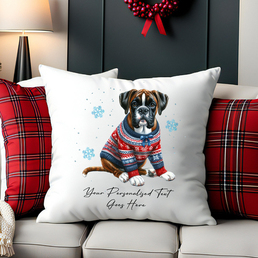 Personalised  Boxer Dog Christmas jumper Cushion Cover Gift - Style B