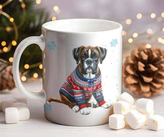 Personalised Boxer Dog Christmas Jumper Gift Mug - Style B