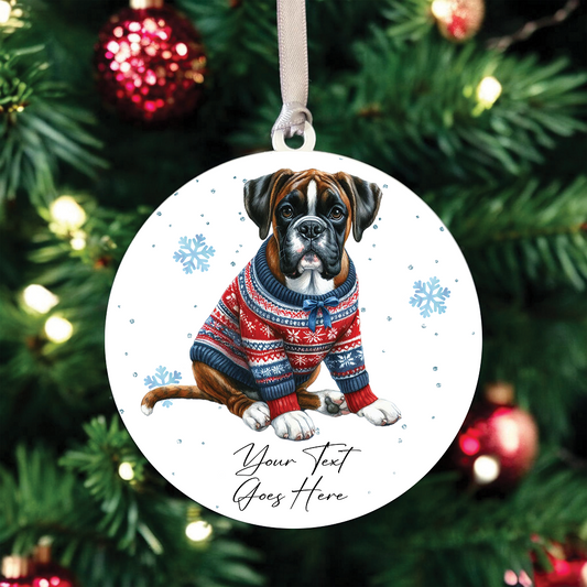 A Personalised Boxer Christmas Jumper Dog Hanging Bauble Decoration - B