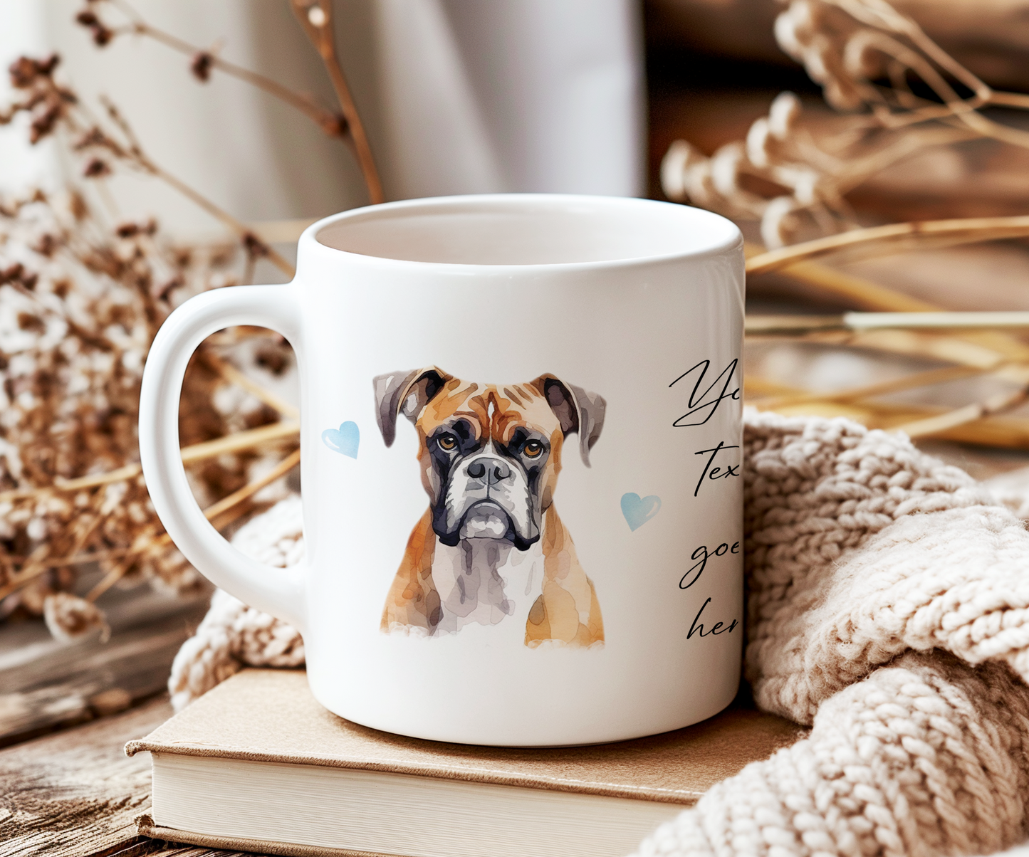 Personalised Dog Gift Mug - Boxer with Custom Message and Optional Hearts