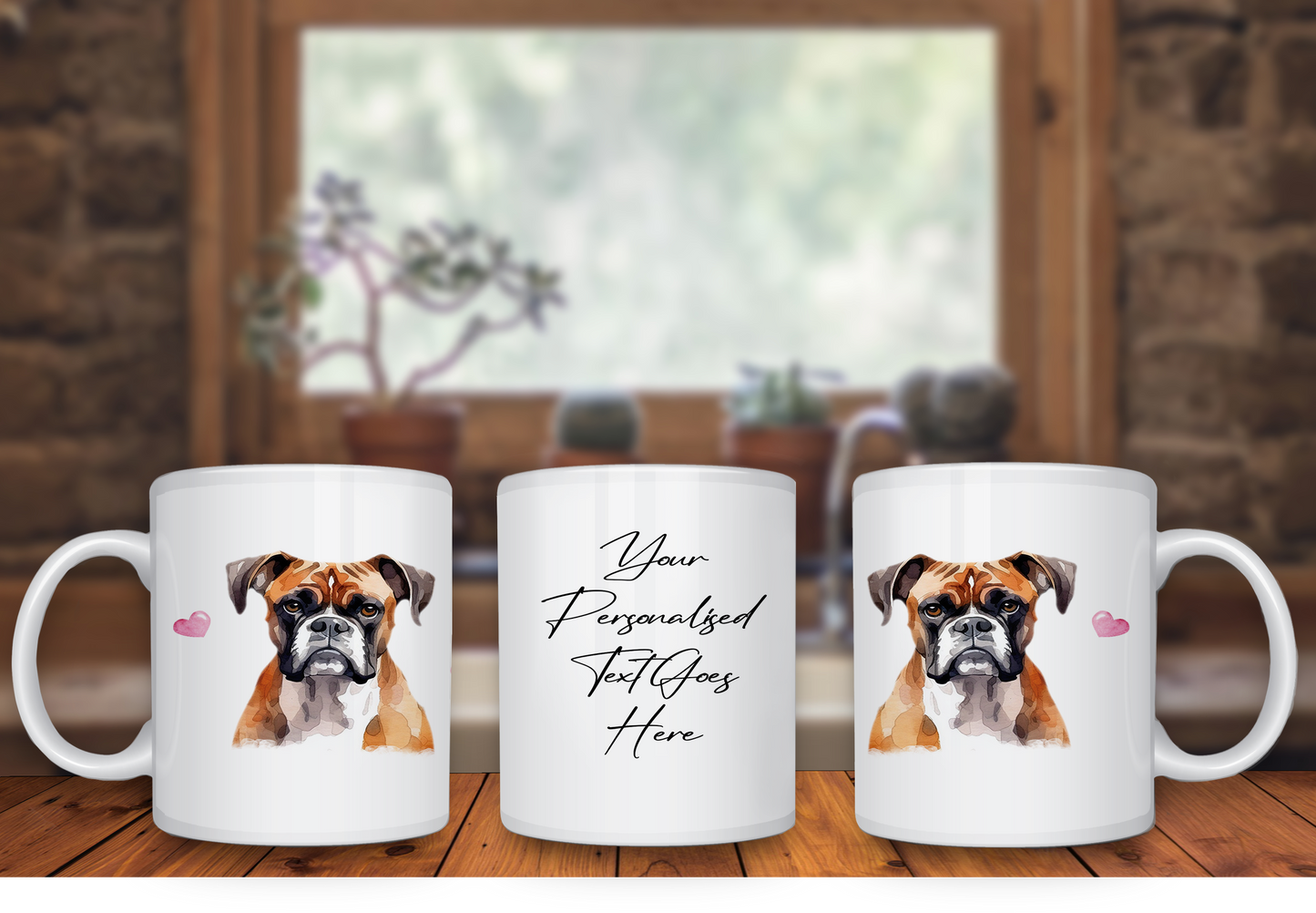 Personalised Dog Gift Mug - Boxer with Custom Message and Optional Hearts