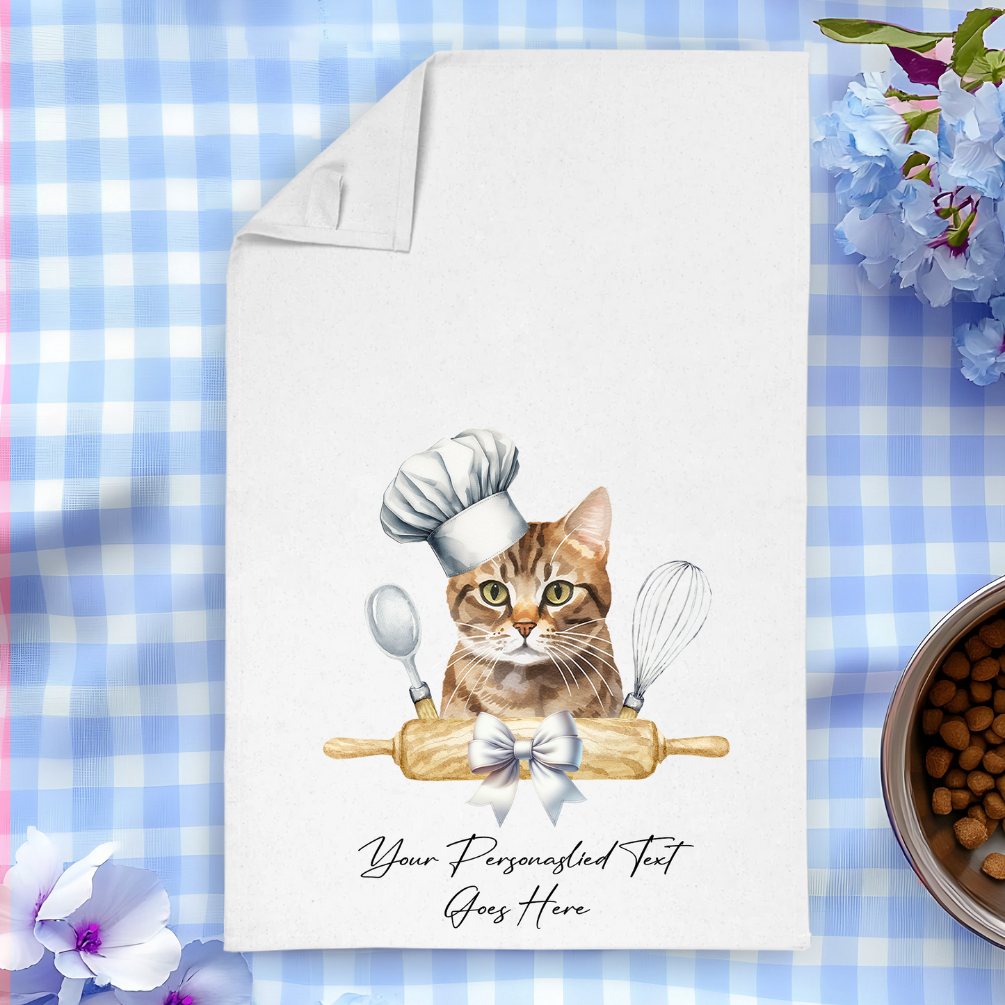 Personalised Cat In Chef Hat Gift Tea Towel - Tabby Bramble