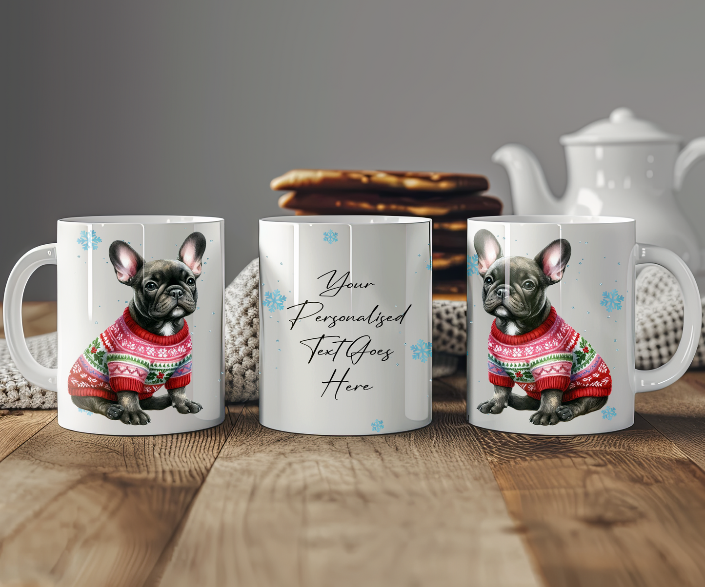 Personalised Brindle French Bulldog Dog Christmas Jumper Gift Mug