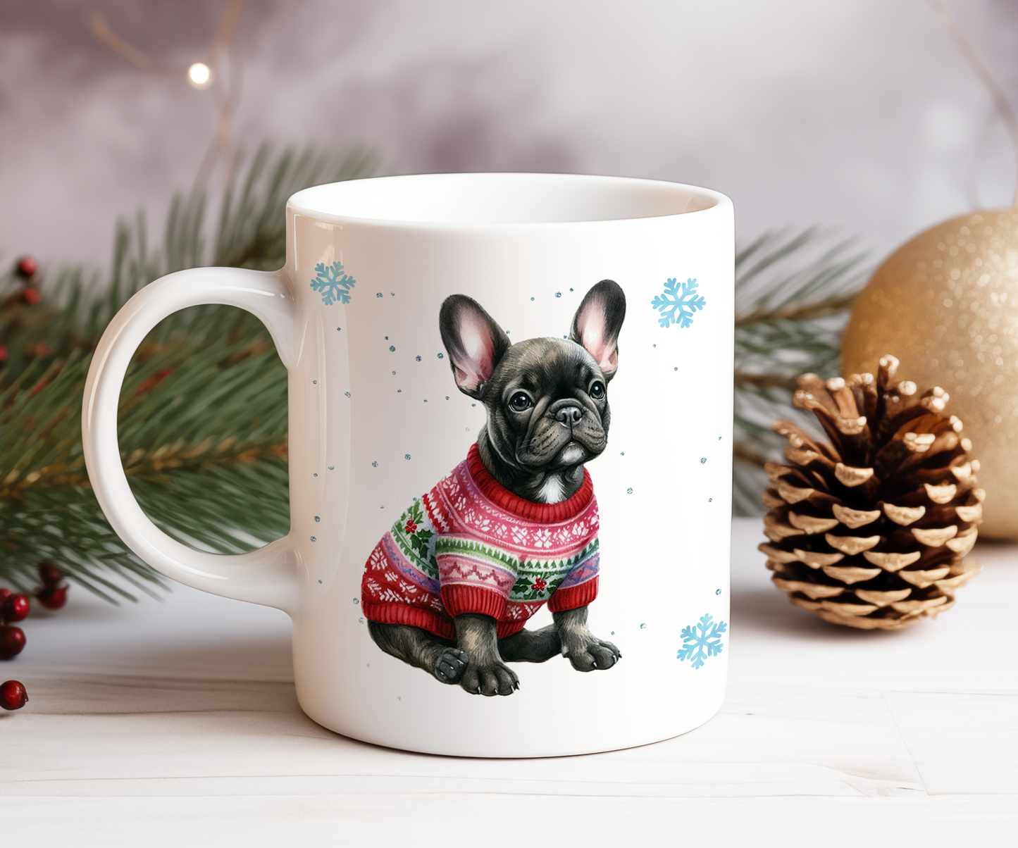 Personalised Brindle French Bulldog Dog Christmas Jumper Gift Mug