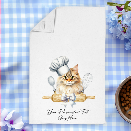 Personalised Cat In Chef Hat Gift Tea Towel - British Longhair