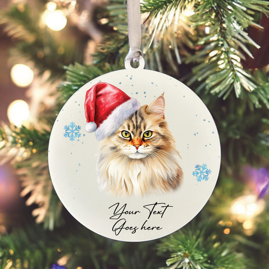 Personalised Christmas British Longhair in Santa Hat - Hanging Cat Bauble Decoration