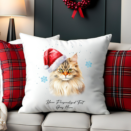 Personalised Cat Christmas British Longhair in Santa Hat - Cushion Cover Gift