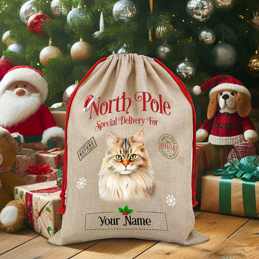 Personalised British Longhair - Cat North Pole Santa Sack