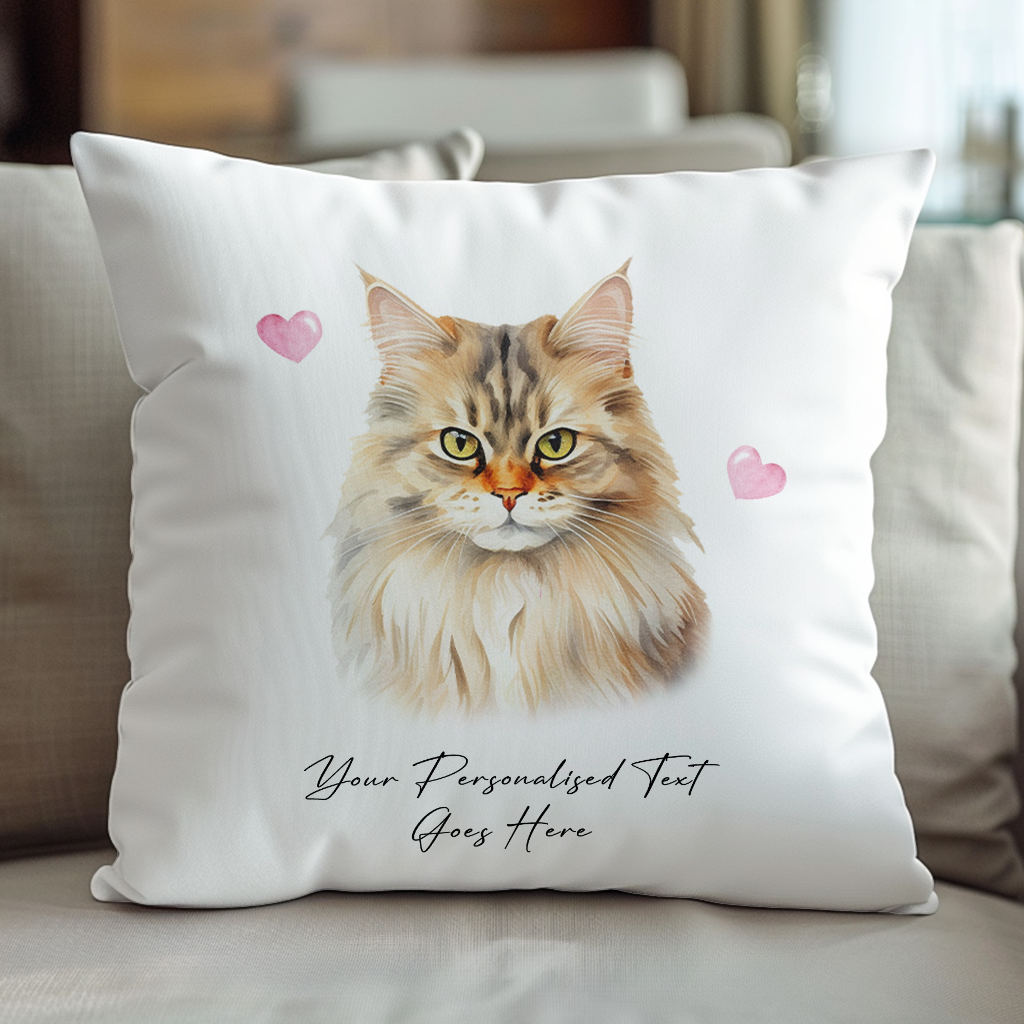 Personalised British Longhair Cat Love Hearts - Cushion Cover Gift