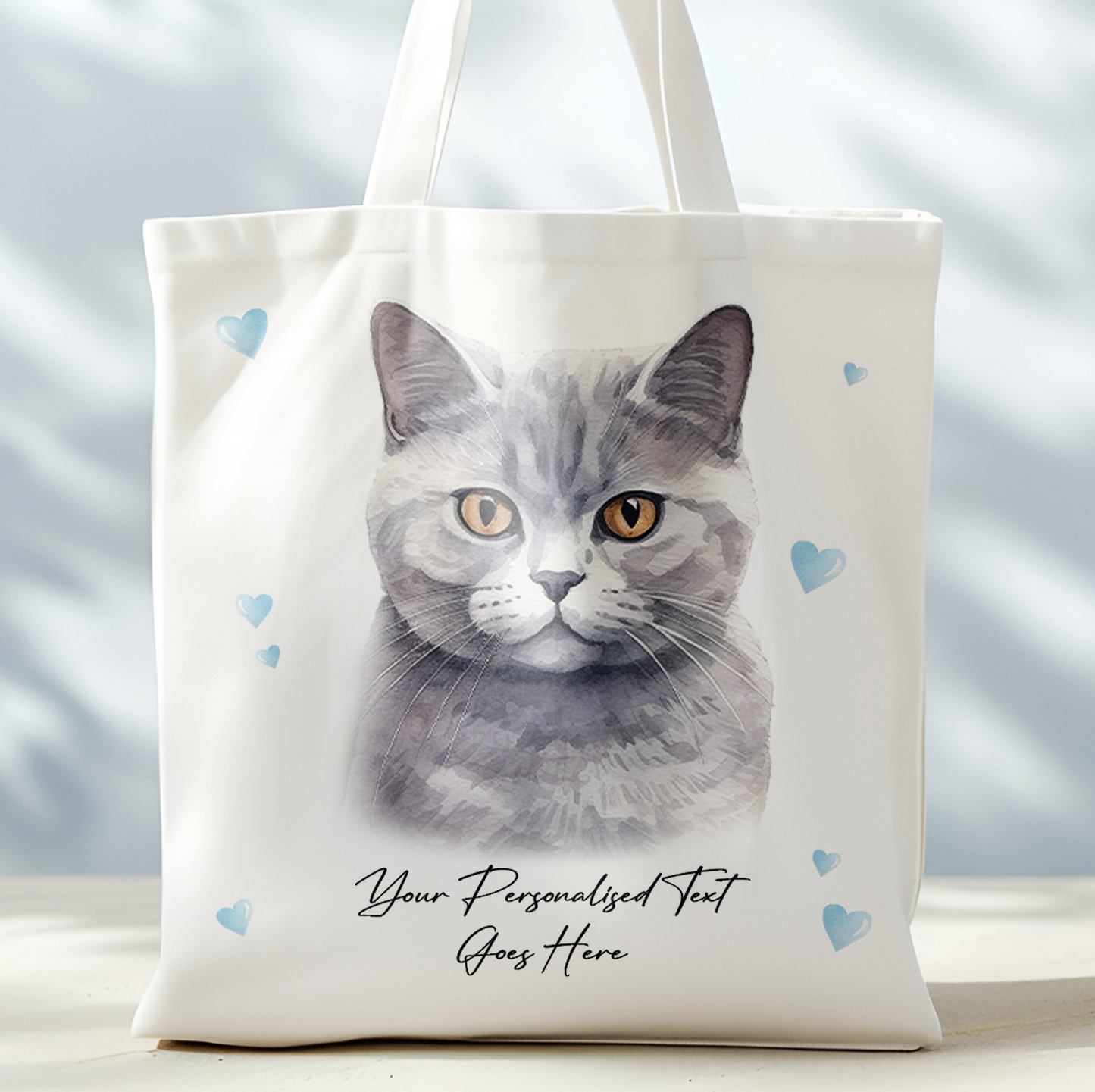 Personalised Cat Love Hearts British Shorthair Tote Bag