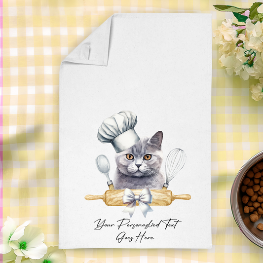 Personalised Cat In Chef Hat Gift Tea Towel - British Shorthair