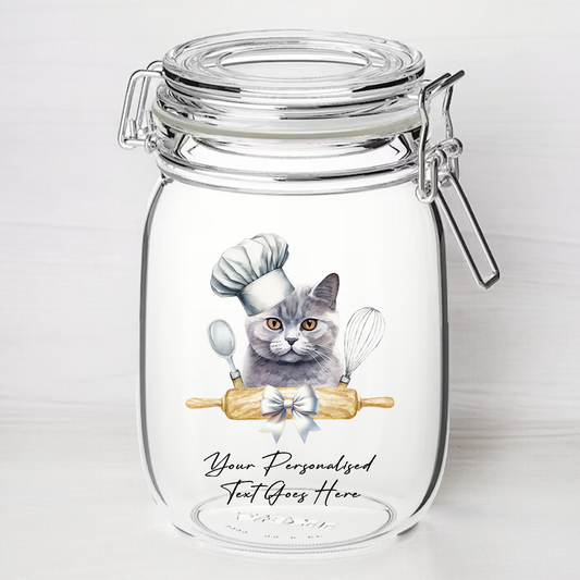 Personalised British Shorthair Chef Cat - Kilner Style Gift Jar