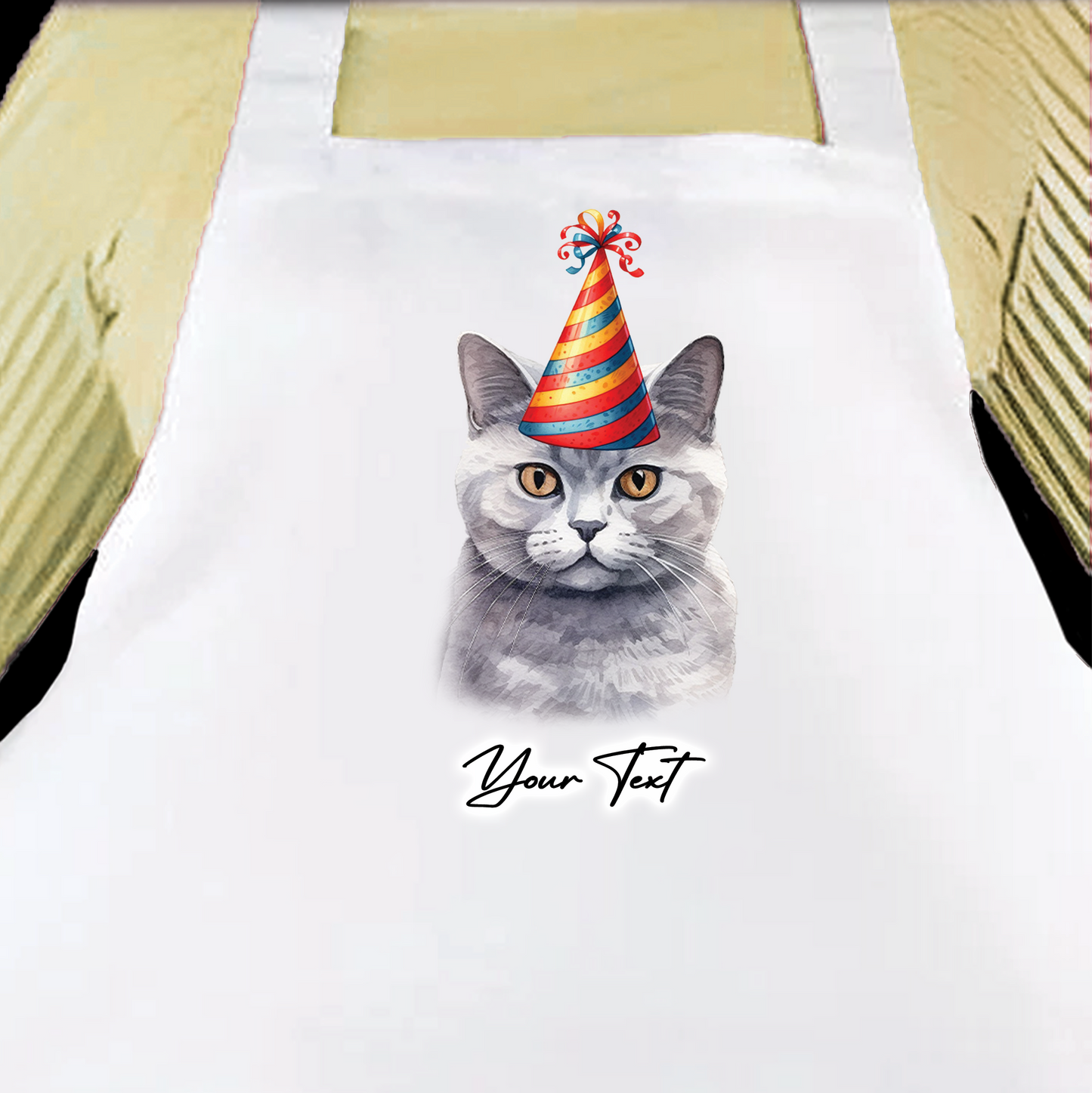 Personalised Cat Birthday Party Hat Cooking Apron - British Shorthair