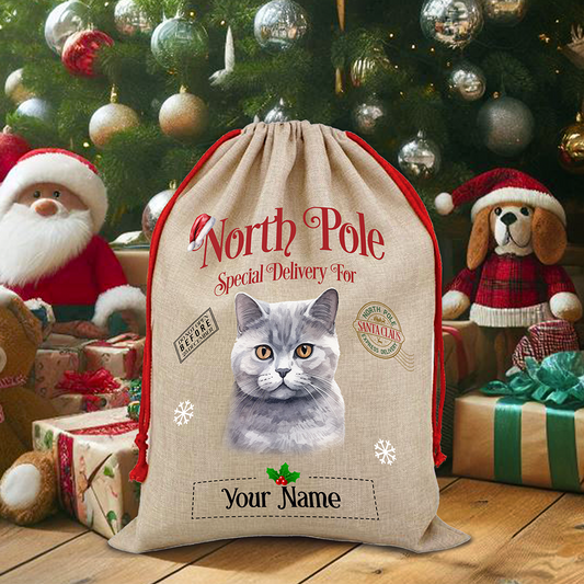 Personalised British Shorthair - Cat North Pole Santa Sack