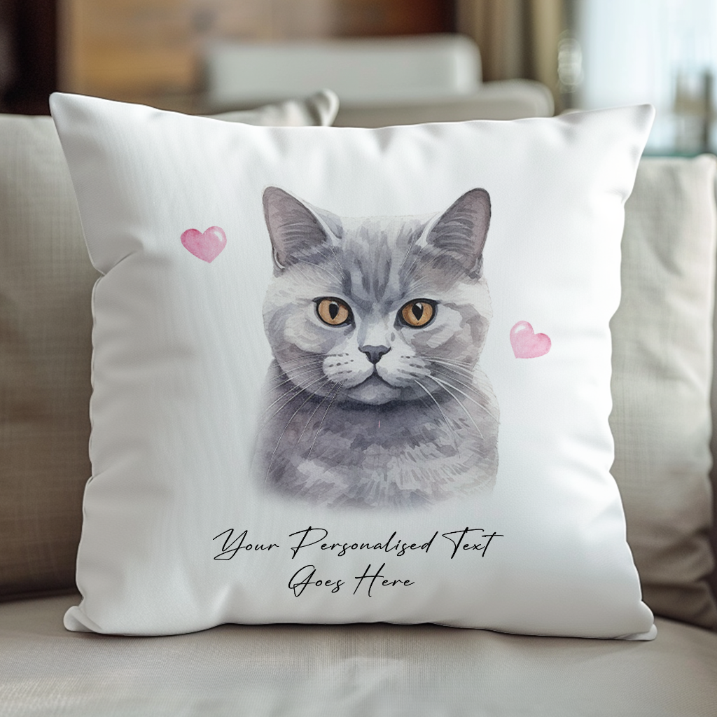 Personalised British Shorthair Cat Love Hearts - Cushion Cover Gift