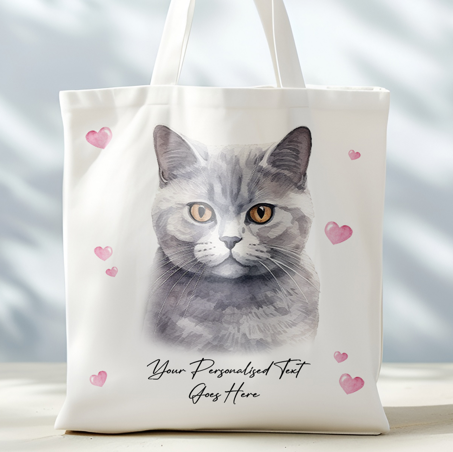 Personalised Cat Love Hearts British Shorthair Tote Bag