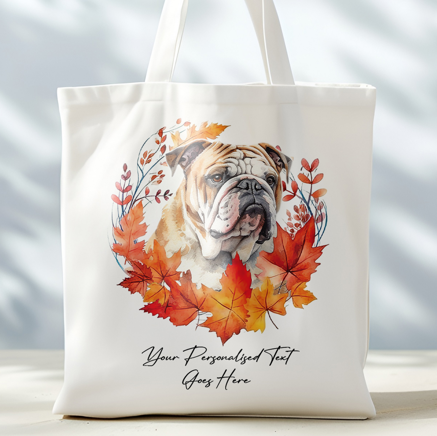 Personalised Dog Autumn Wreath Bulldog Tote Bag