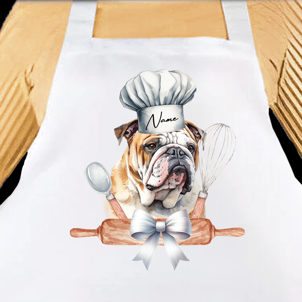 Personalised Pet Chef Dog - Bulldog - Keepsake Gift Kitchen Baking Cooking Apron, by Floppsie Moppsie – floppsiemoppsie at floppsiemoppsie.co.uk