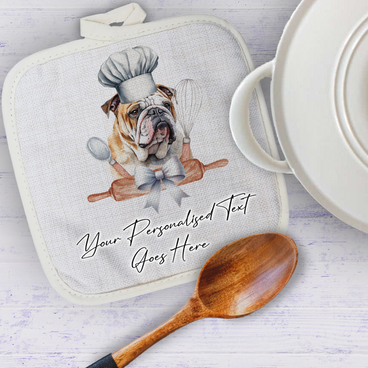 Personalised Dog In Chef Hat Gift Pot Holder / Grab - Bulldog