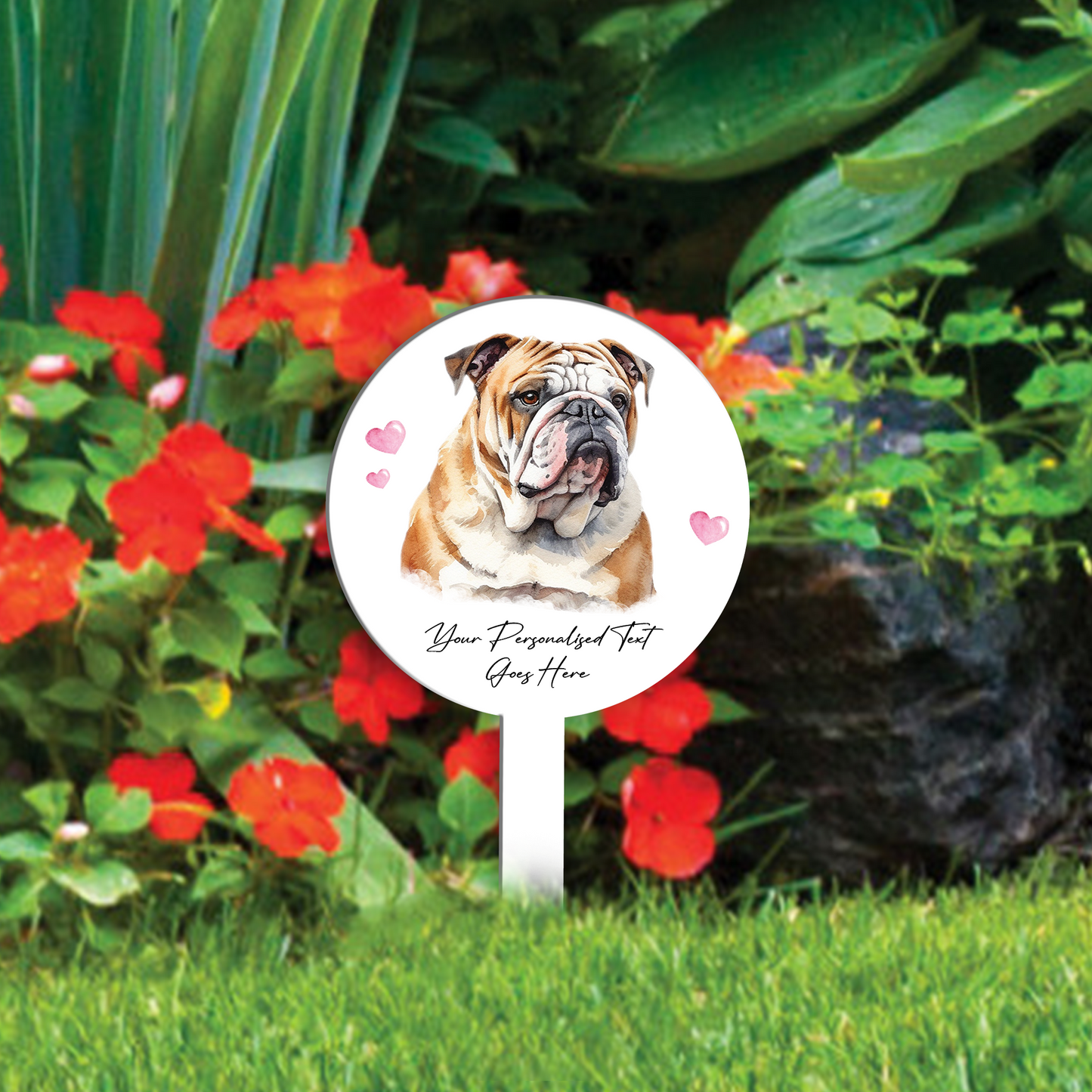 Personalised Dog Love Heart Grave Marker - Bulldog