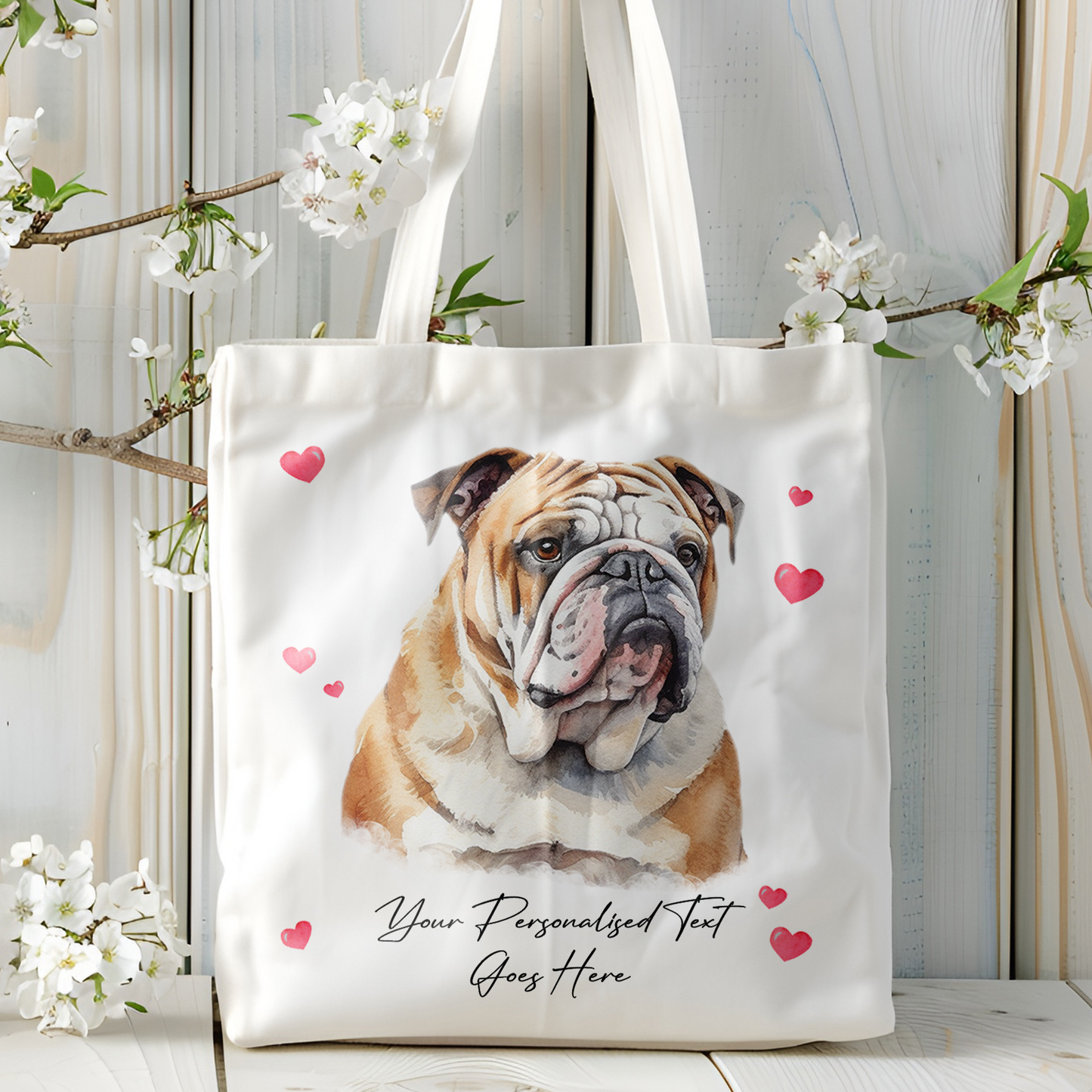 Personalised Dog Love Hearts Bulldog Tote Bag