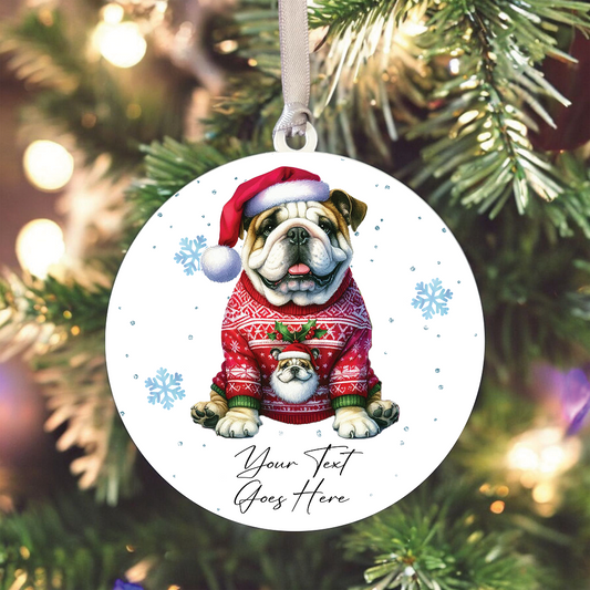 A Personalised Bulldog Christmas Jumper Dog Hanging Bauble Decoration