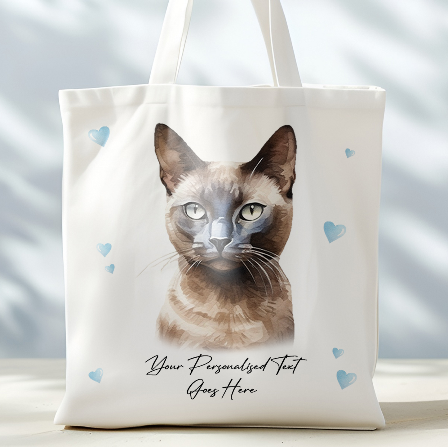 Personalised Cat Love Hearts Burmese Tote Bag