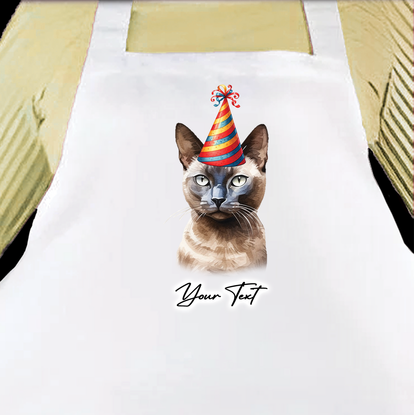 Personalised Cat Birthday Party Hat Cooking Apron - Burmese