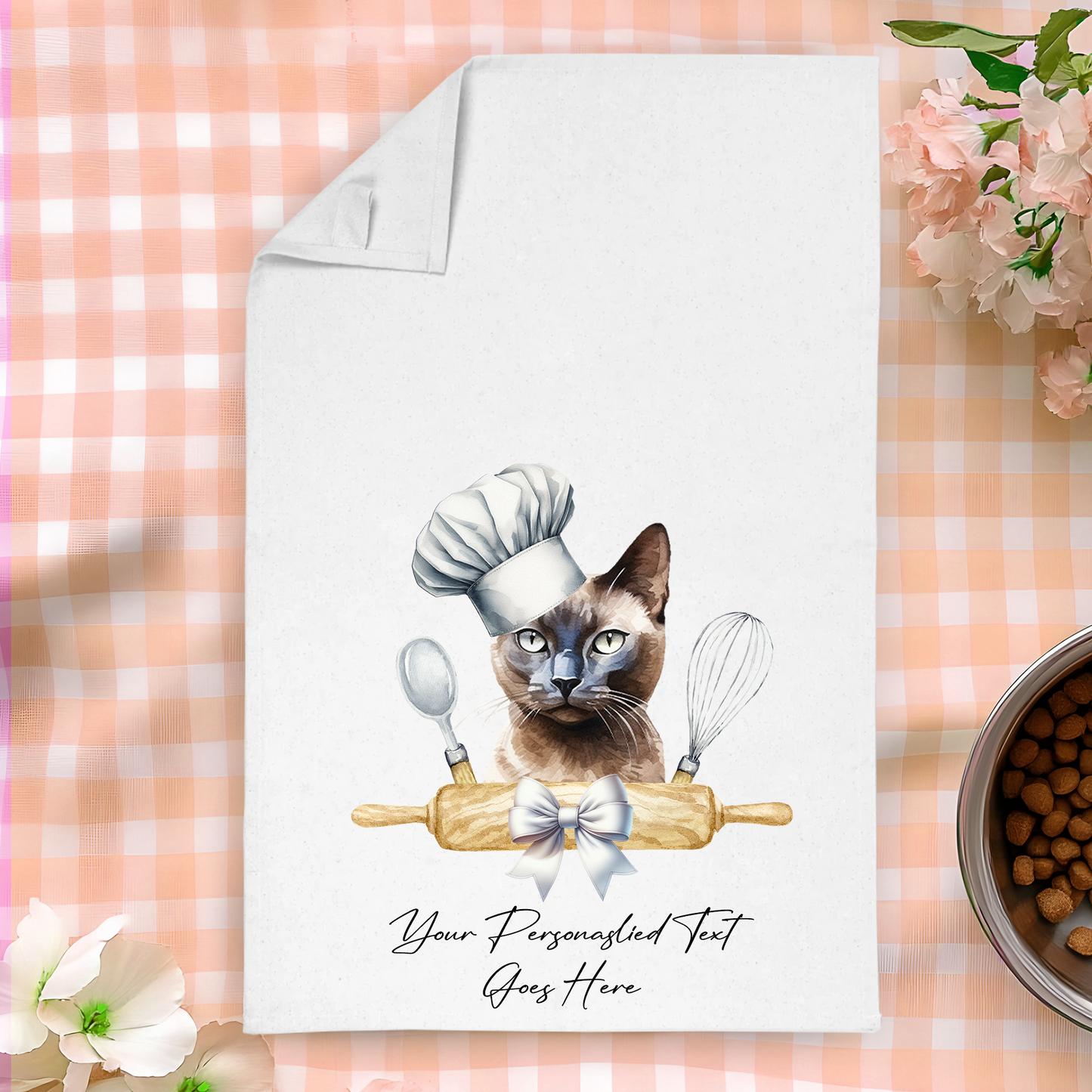 Personalised Cat In Chef Hat Gift Tea Towel - Burmese