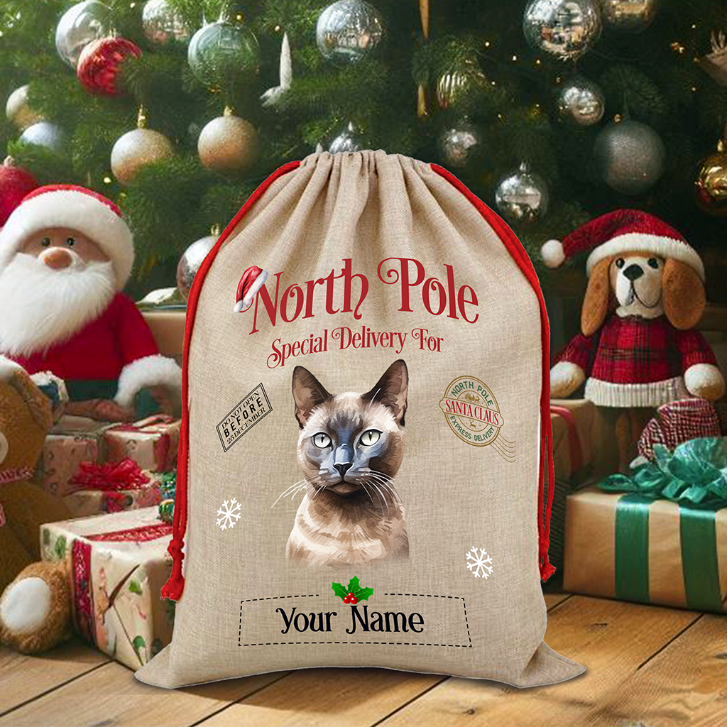 Personalised Burmese - Cat North Pole Santa Sack